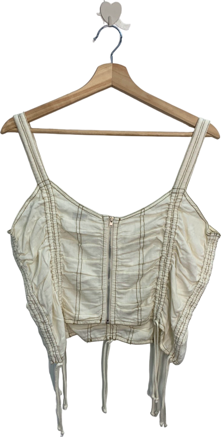 BDG Off-White Ruched Crop Top Large