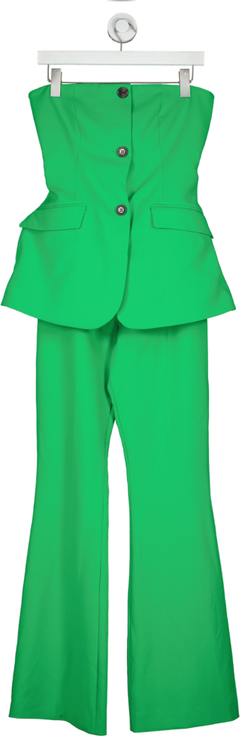 Karen Millen Green Compact Stretch Button Bodice Tailored Jumpsuit UK 8