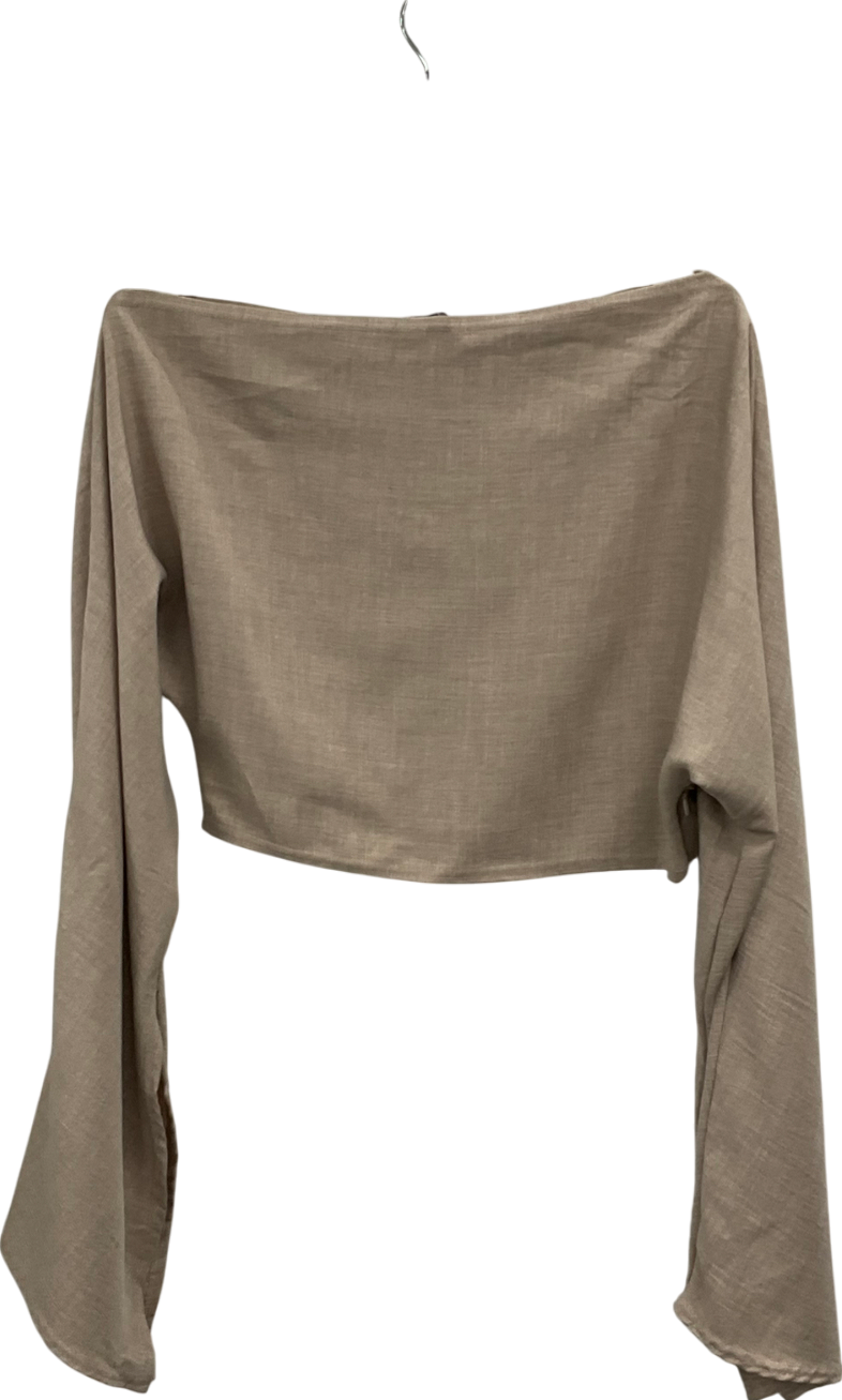 Ego Beige Open Neck Linen Look Top With Slashed Sleeves UK 14