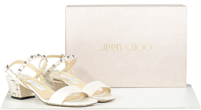 Jimmy Choo Cream AADRA 45 Pearly Stud Nappa Leather Sandals Bnib UK 4.5 EU 37.5 👠