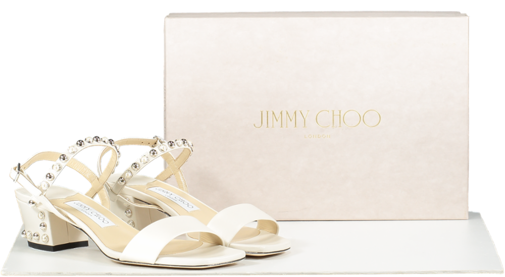 Jimmy Choo Cream AADRA 45 Pearl Embellished Nappa Leather Sandals UK 4.5 EU 37.5 👠