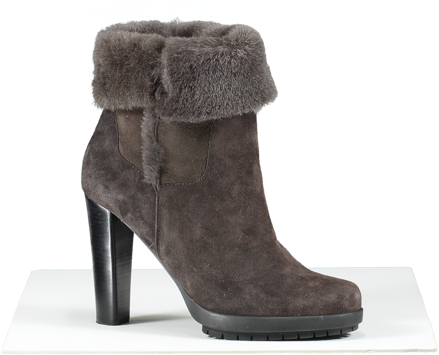 Calvin Klein Brown Suede Faux Fur Heeled Boots UK 7 EU 40 👠