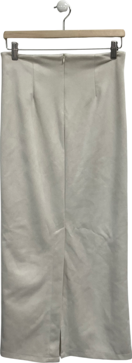 PrettyLittleThing Cream Ecru Faux Suede Seam Detail Column Maxi Skirt UK 8