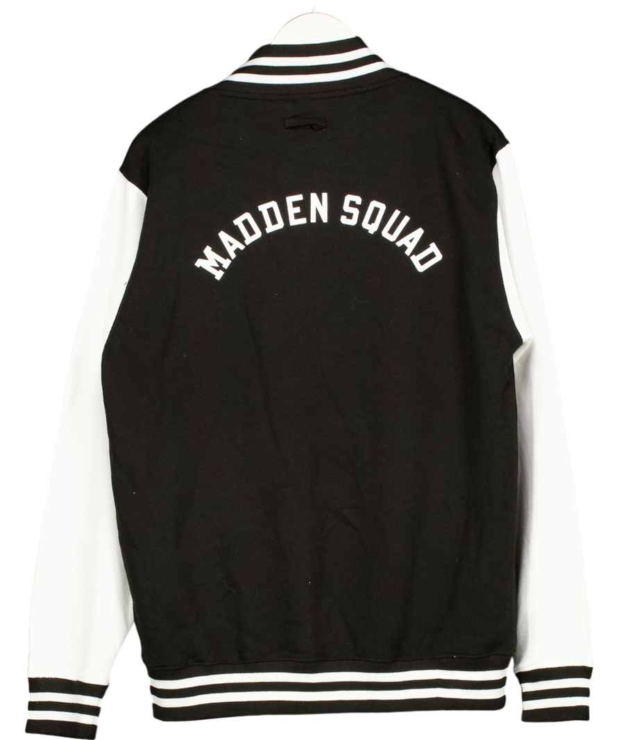 Just Hoods Black Custom Steve Madden Printed Varsity Jacket UK L