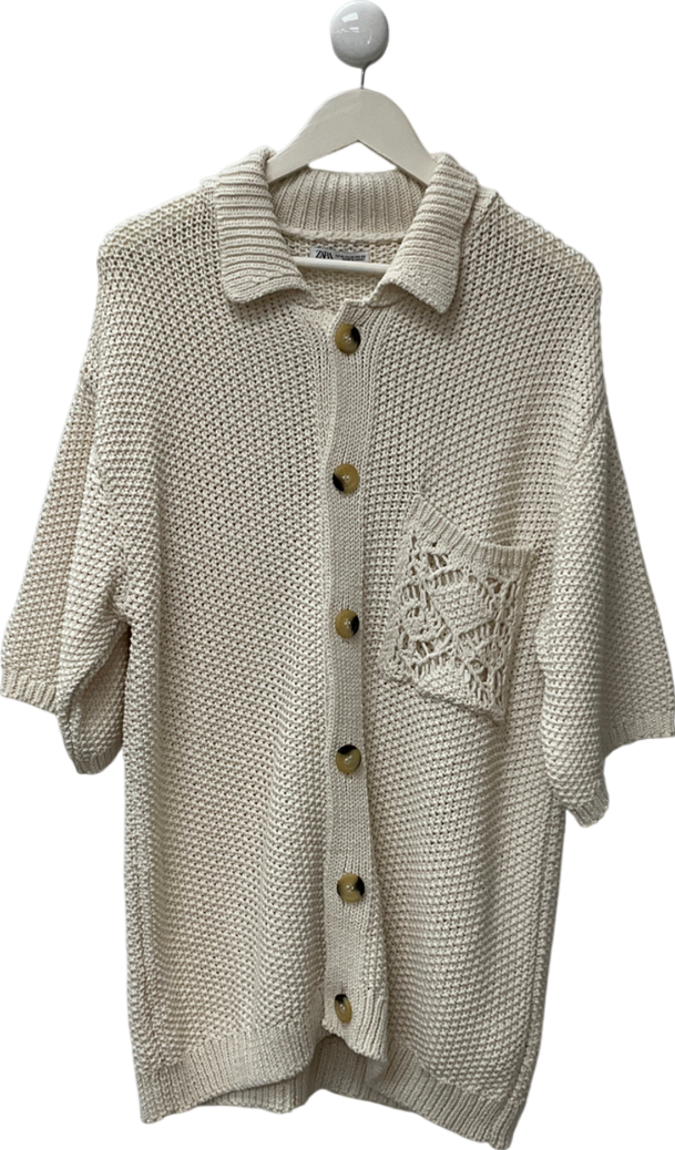ZARA Cream Crochet Knitted Shirt UK XL