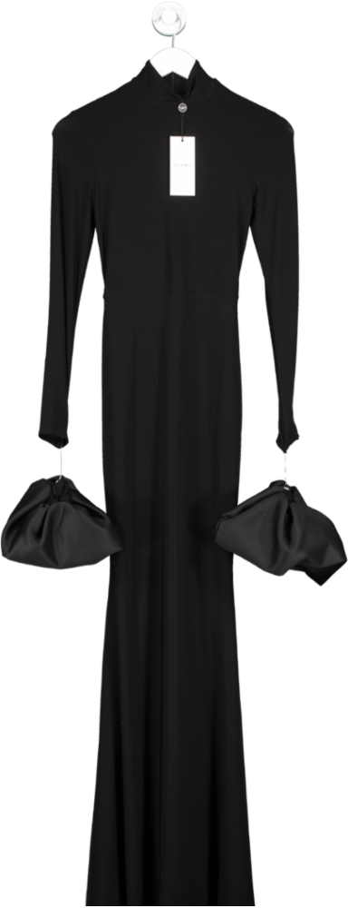 Club L Black Mystic High Neck Maxi Dress With Satin Cuffs UK 6