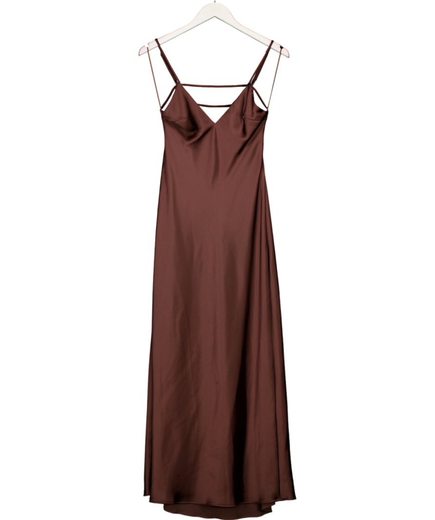 zara brown midi dress ZARA Chocolate Brown Low Back Satin Midi Dress UK S
