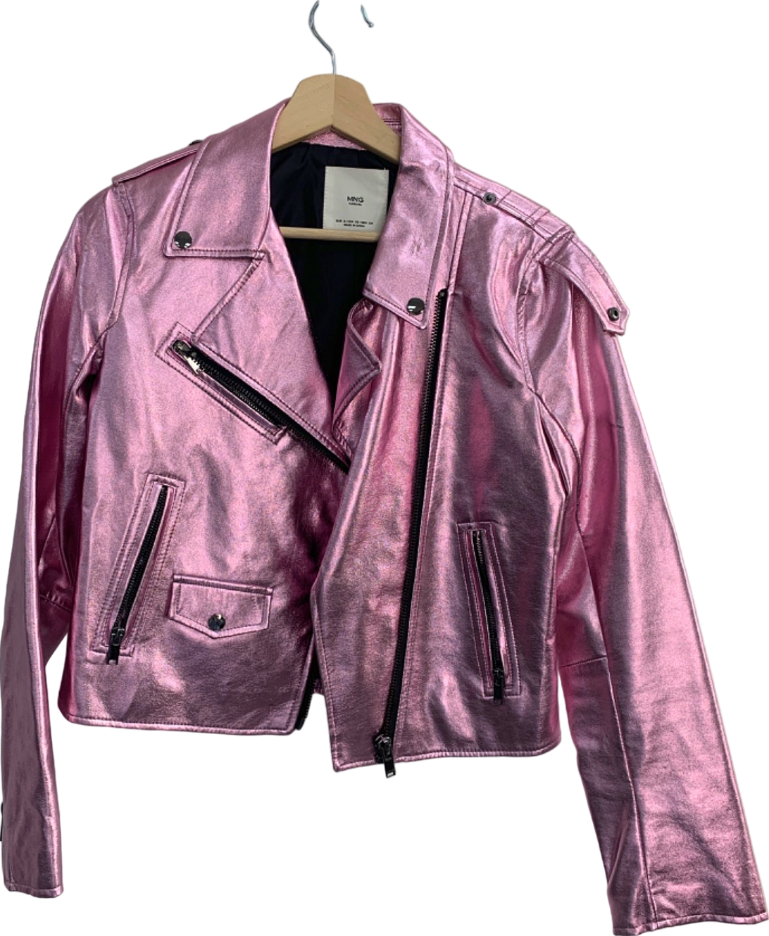 Mango Pink Metallic Biker Jacket PUMP XS