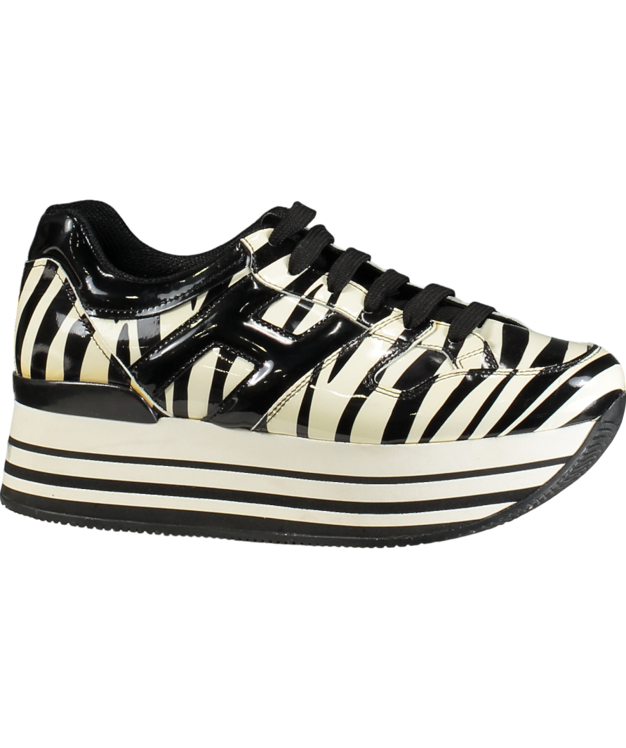 HOGAN Black & White Zebra Patent platform Trainers UK 5 EU 38 👠