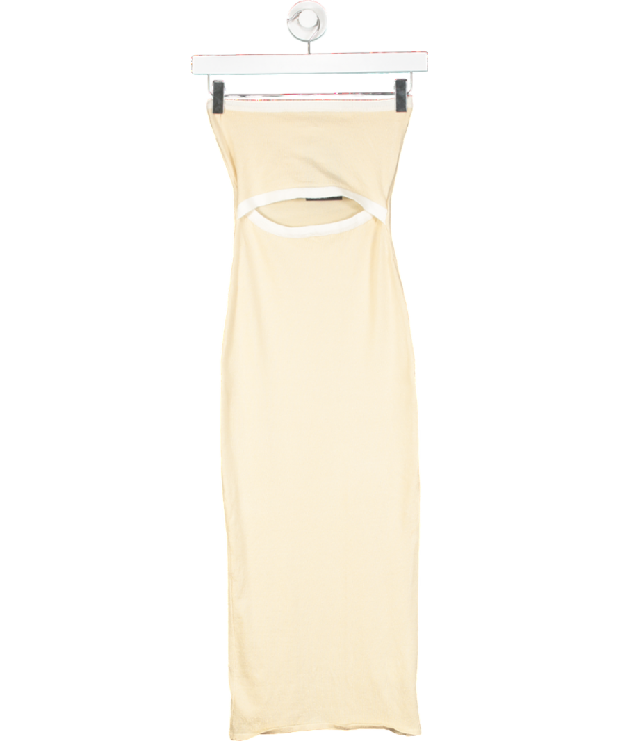 Hello Molly Cream Contrast Seam Cut-out Strapless Knit Midi Dress UK XS