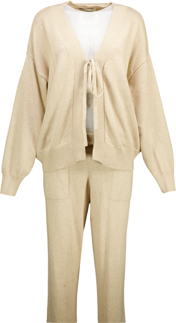 FREE PEOPLE BEACH 2-piece Knitted Beige Solar Sweater Lounge Set UK L