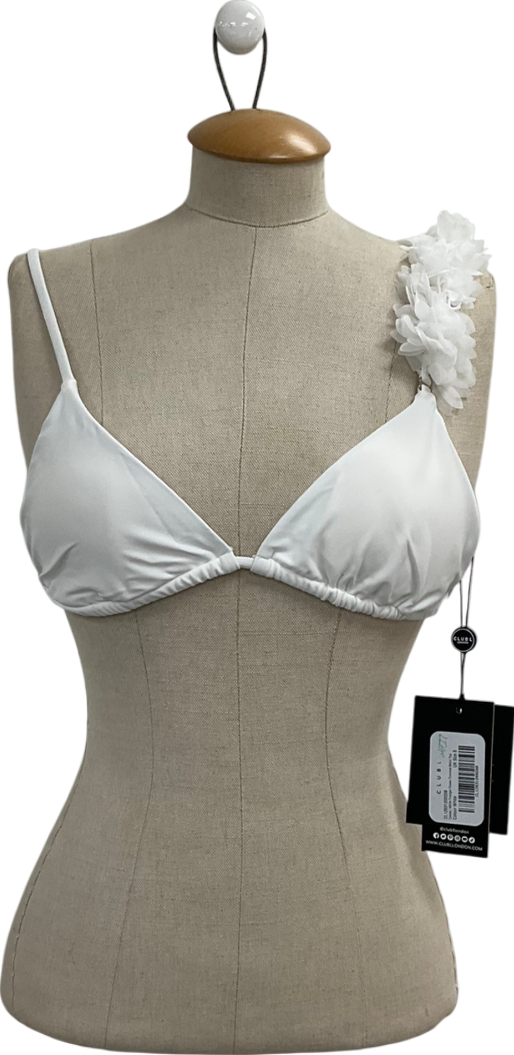 Club L White Triangle Flower Trimmed Bikini Top UK 8