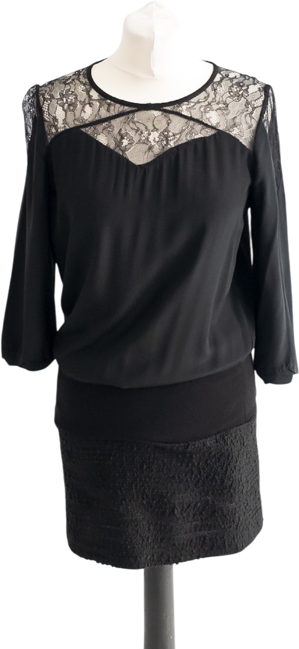 Maje Black Silk Lace Inset Mini Dress UK 8