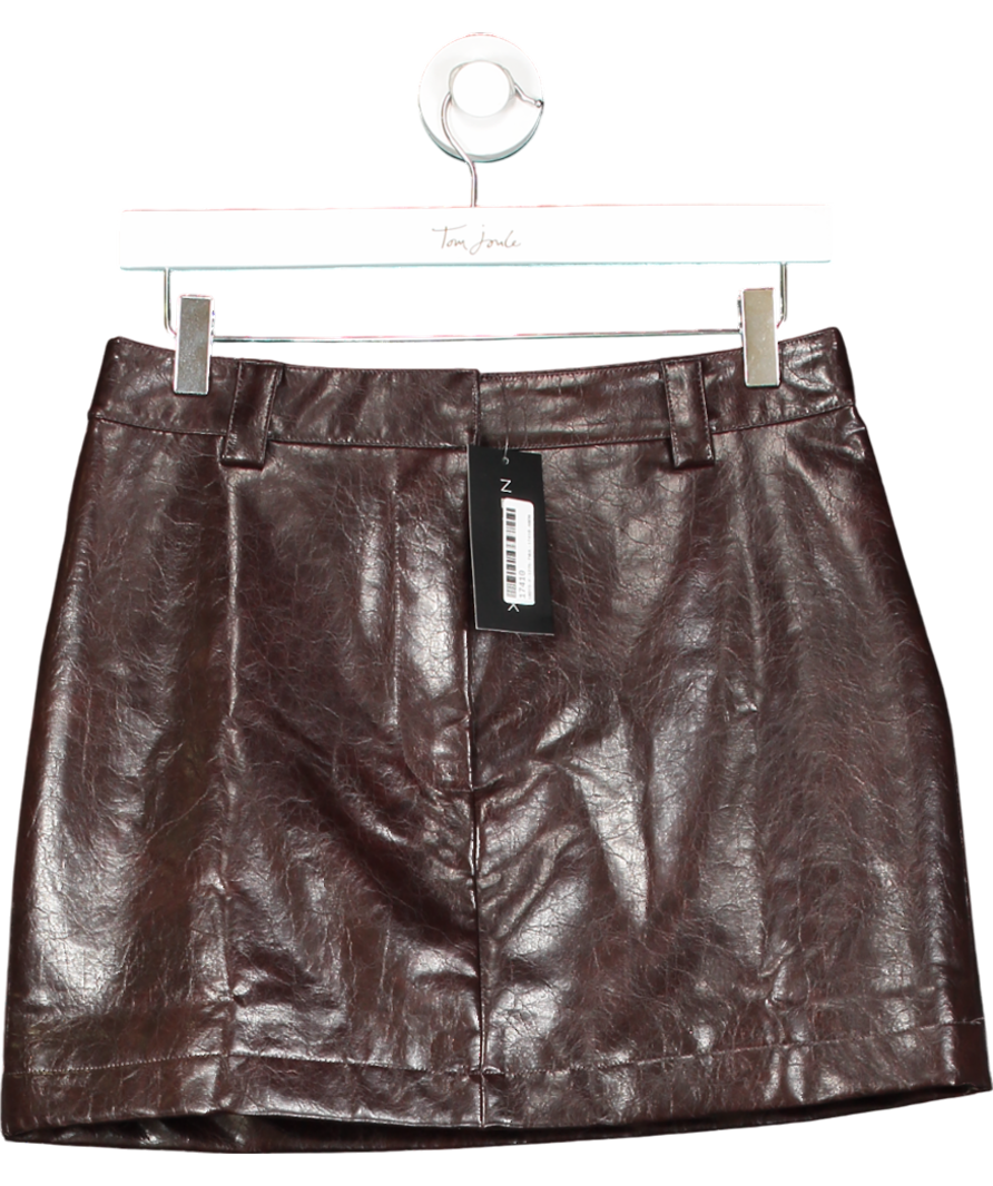 New Look Dark Brown Cracked Effect Faux Leather Mini Skirt UK 10