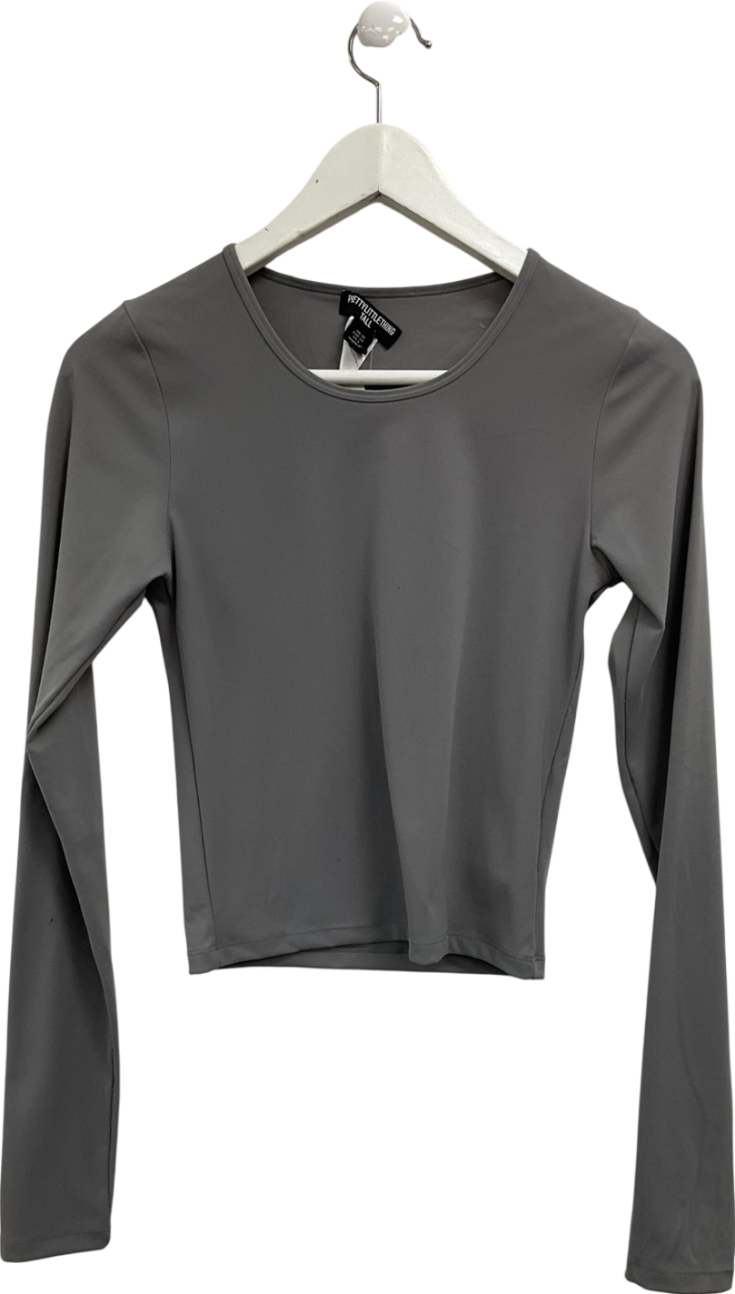 PrettyLittleThing Grey Charcoal Contour Sculpt Long Sleeve T Shirt UK 10