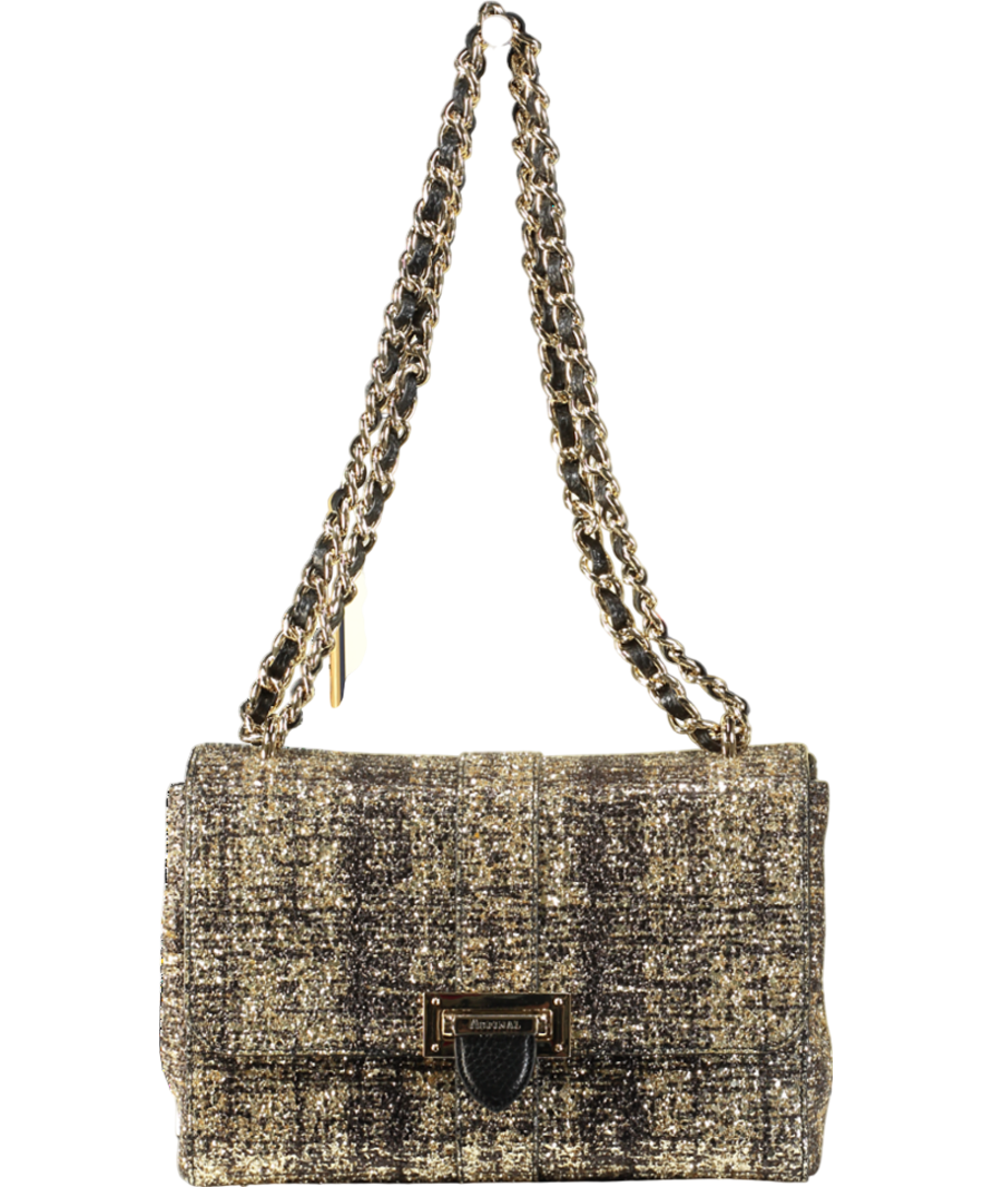 Aspinal Of London Black / Gold Glitter Tweed Large Lottie Bag