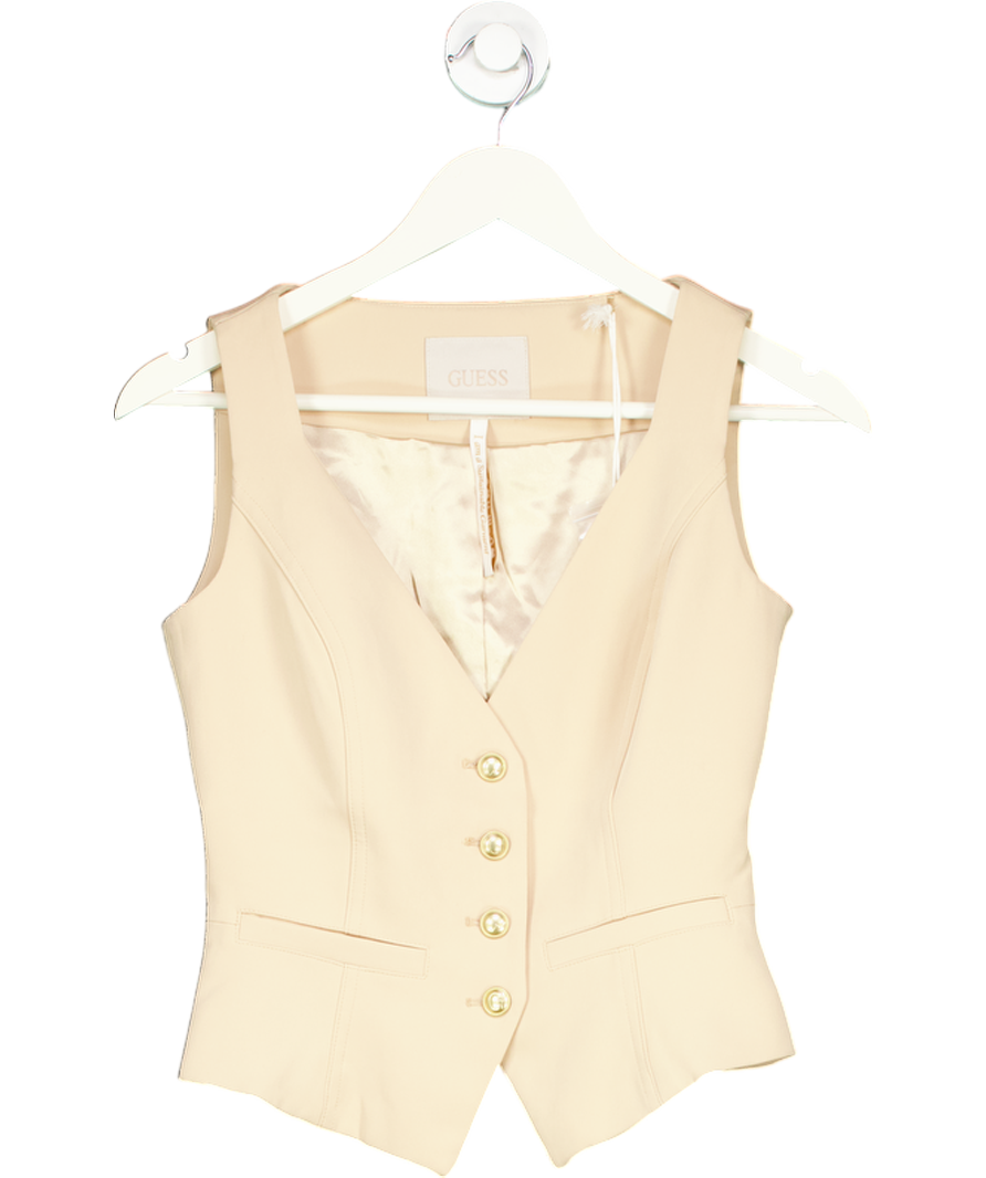 Guess Beige Gold Buttons Waistcoat Top UK XS