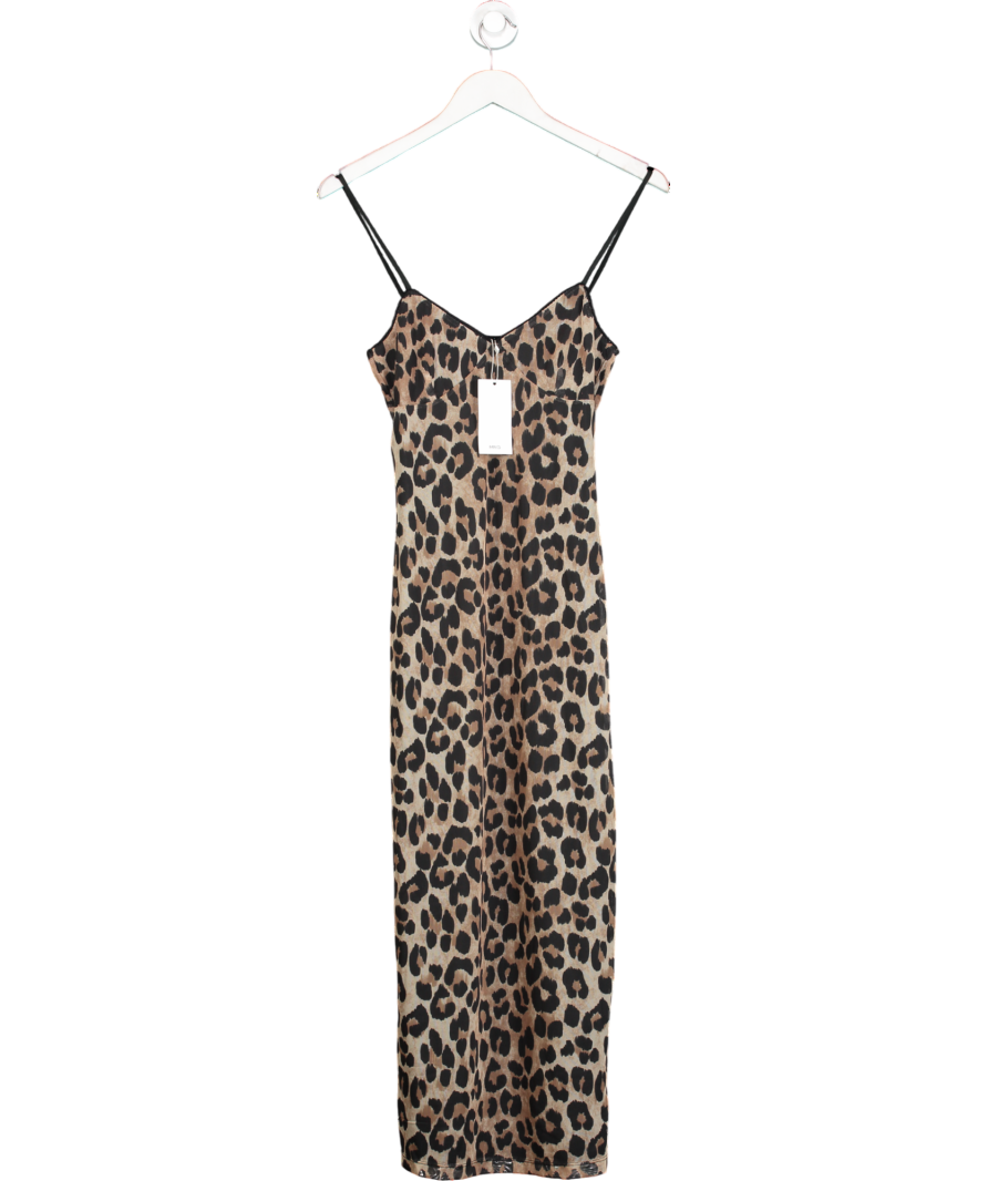 MANGO Brown Leopard Midi Dress UK S