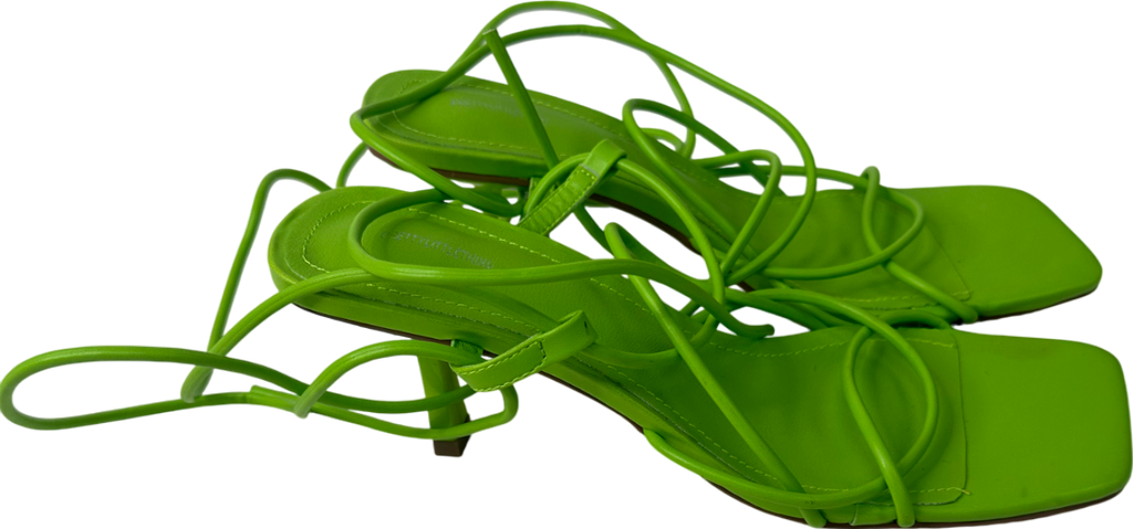 PrettyLittleThing Green Square Toe Lace Up Heeled Sandals UK 5 EU 38 👠