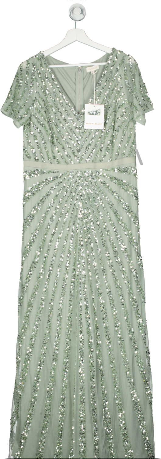 Maya Deluxe Maya Green Lily Short Sleeve Embellished Maxi Dress UK 16