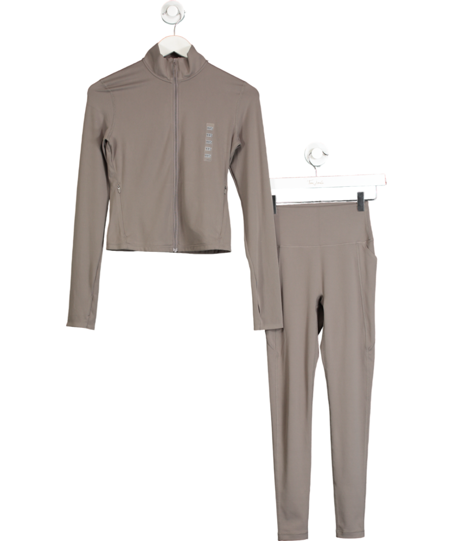 Uniqlo Brown 3 Piece Gym Set, Leggings Sports Bra With Built In Cups And Zip Through Jacket UK XXS