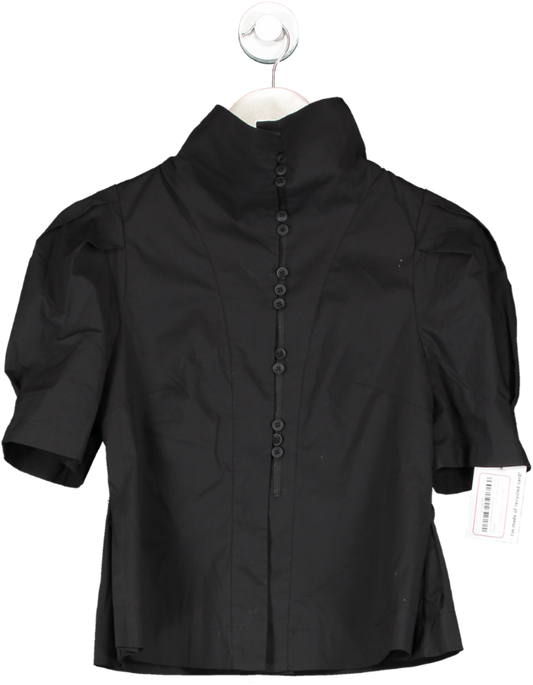 S.DEER Black Retro High Collar Puff Sleeve Shirt UK S