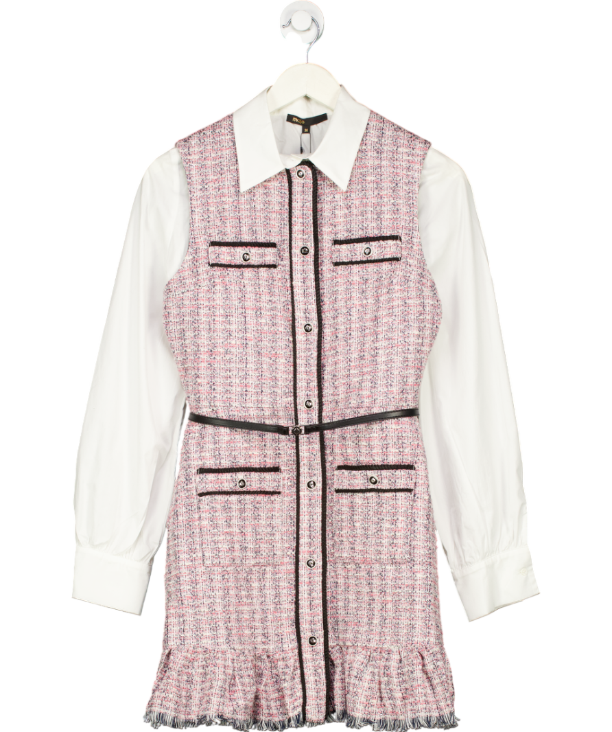 Maje Pink Tweed 2-in-1 Shirt Mini Dress UK 8