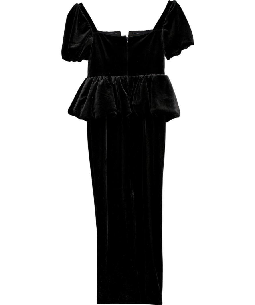 Self-Portrait Black Peplum Velvet Midi Dress UK 8