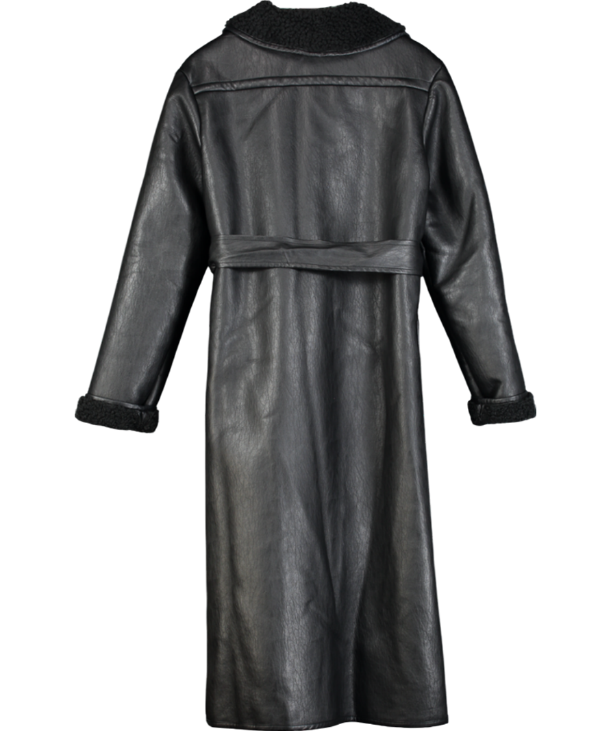 House of CB Black Saint Vegan Shearling Wrap Coat UK S