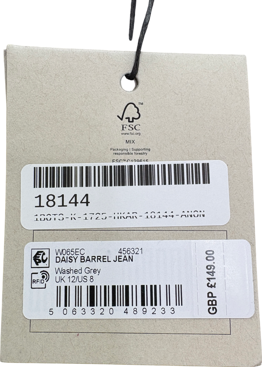 AllSaints Grey Daisy Barrel Leg Jeans UK 12