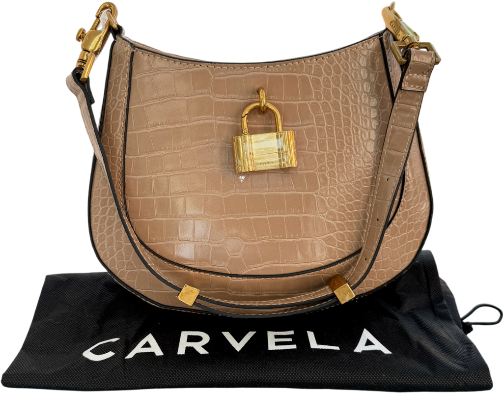 Carvela Beige Croc Lock Mini Shoulder Bag