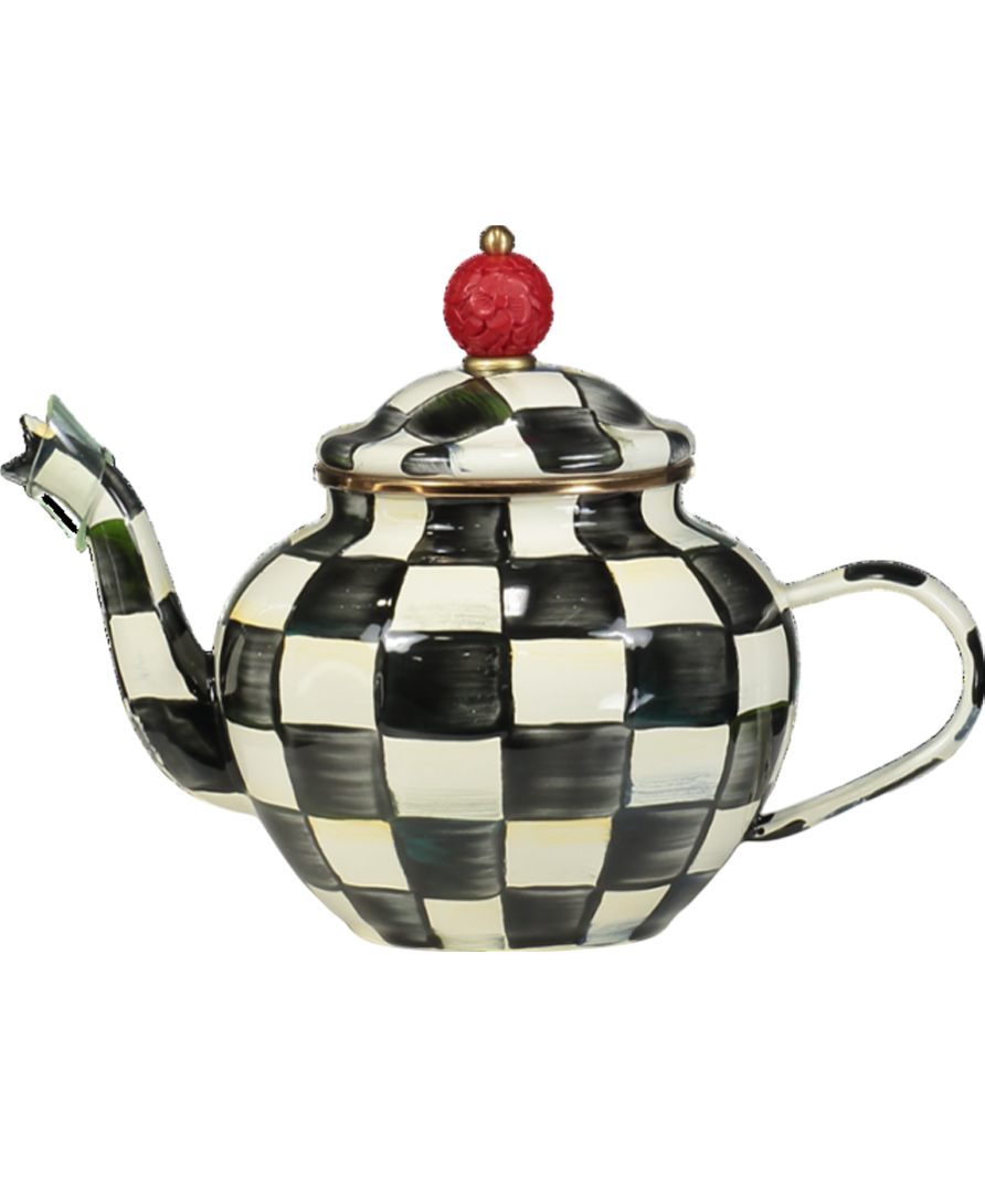MacKenzie-Childs Black Courtly Check Enamel Teapot 4 Cup