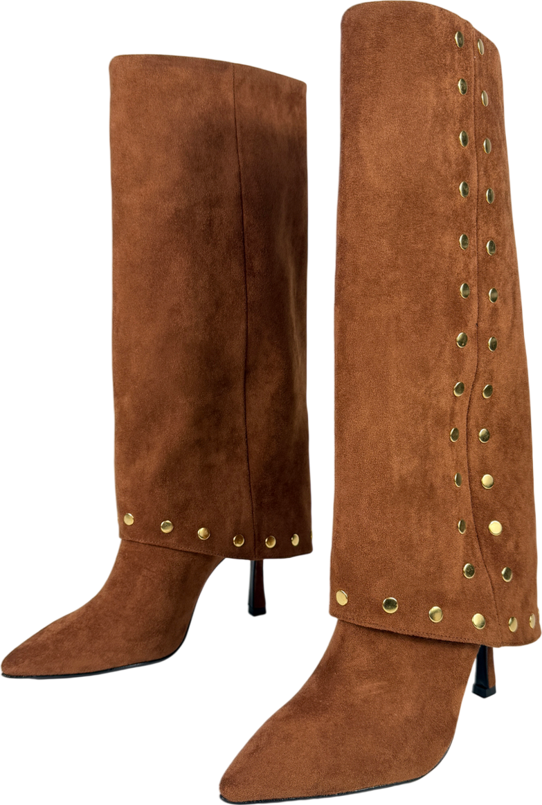 Daniel Brown Lootie Tan Fold Over Heeled Knee Boots UK 6 EU 39 👠