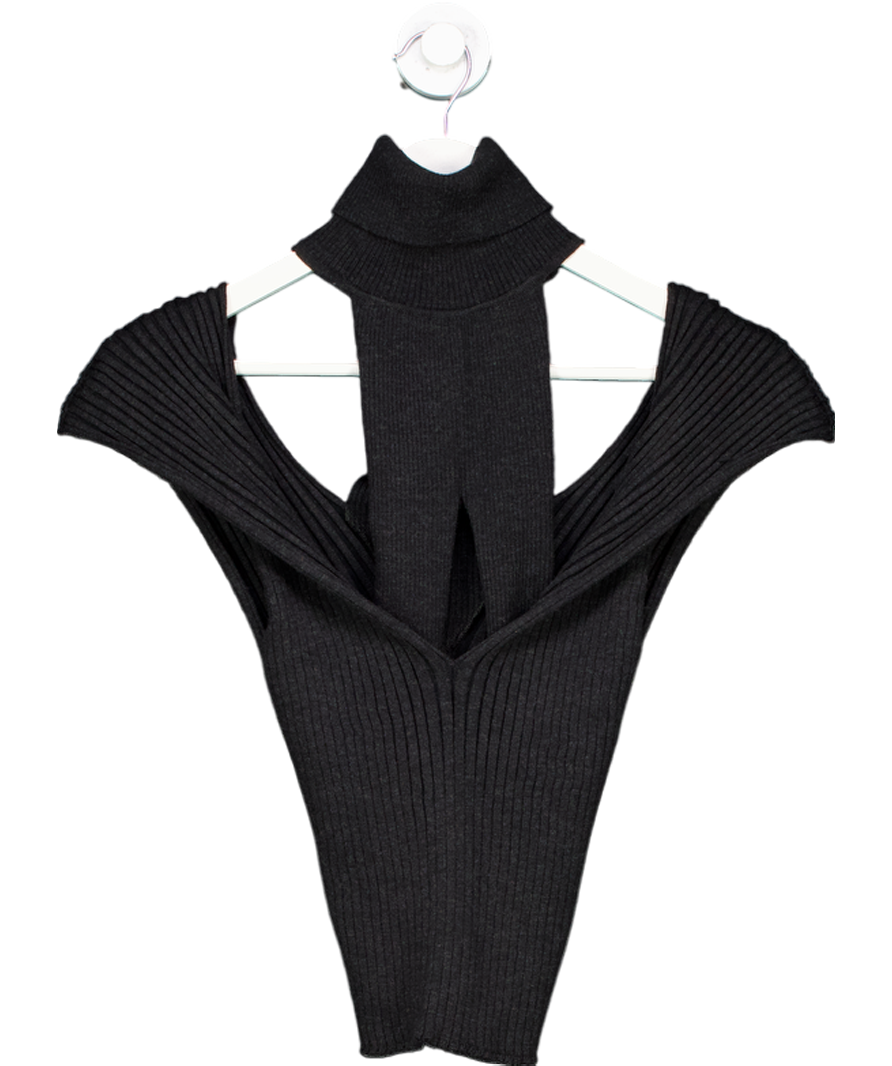 Les Fridays Black Yuma Sleeveless Merino Wool Cutout Turtleneck Top UK S