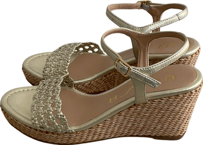 Unisa Metallic Kathy Gold Leather Espadrilles UK 4 EU 37 👠
