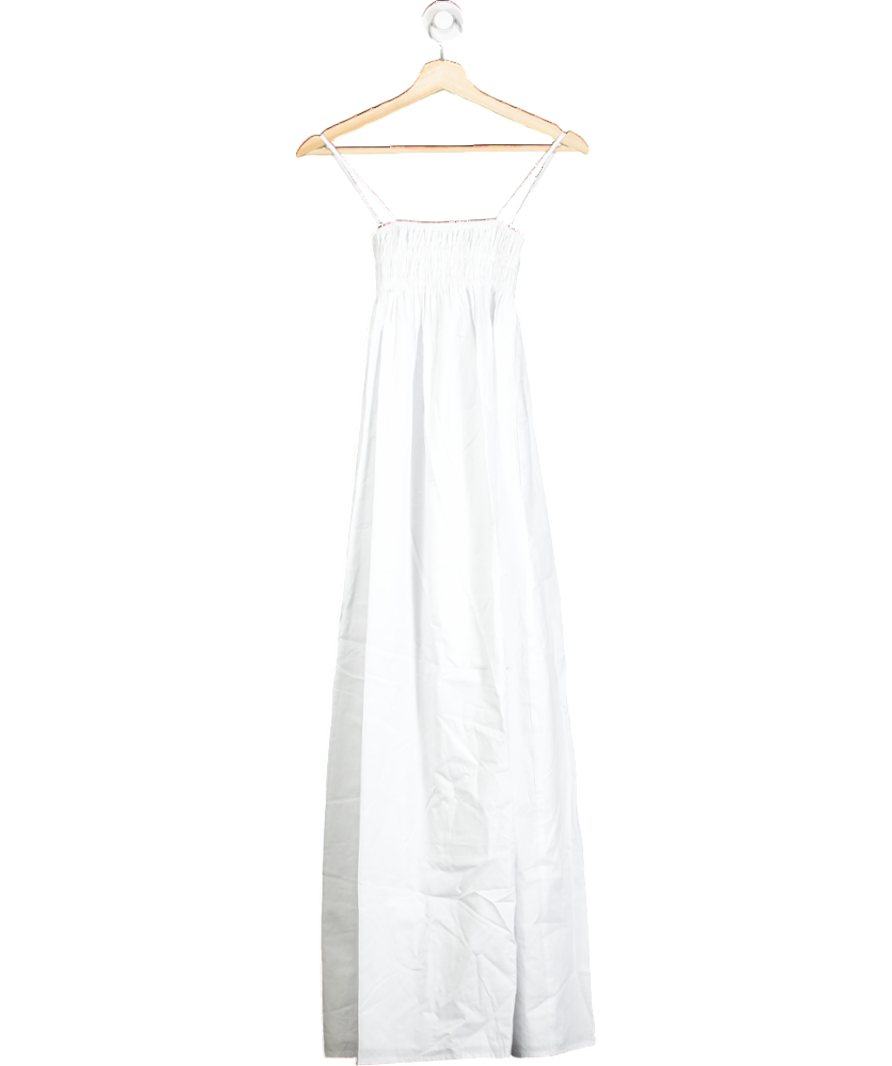 BOA White Ruched Cotton Maxi Dress UK XS