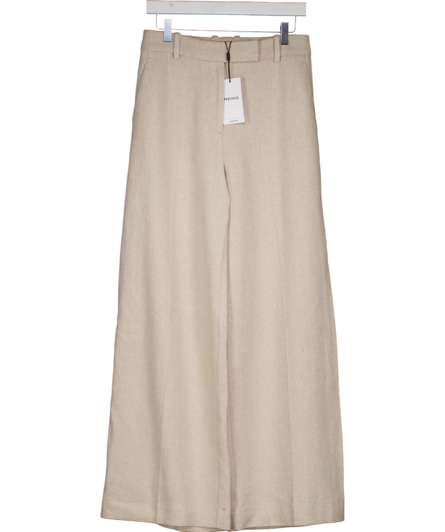 REISS Cream Devon Wide Leg Linen Trousers UK 8