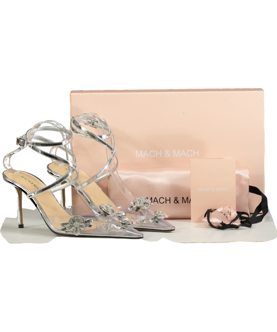 Mach & Mach Metallic Crystal Button Pointed Toe High Heels UK 6 EU 39 👠