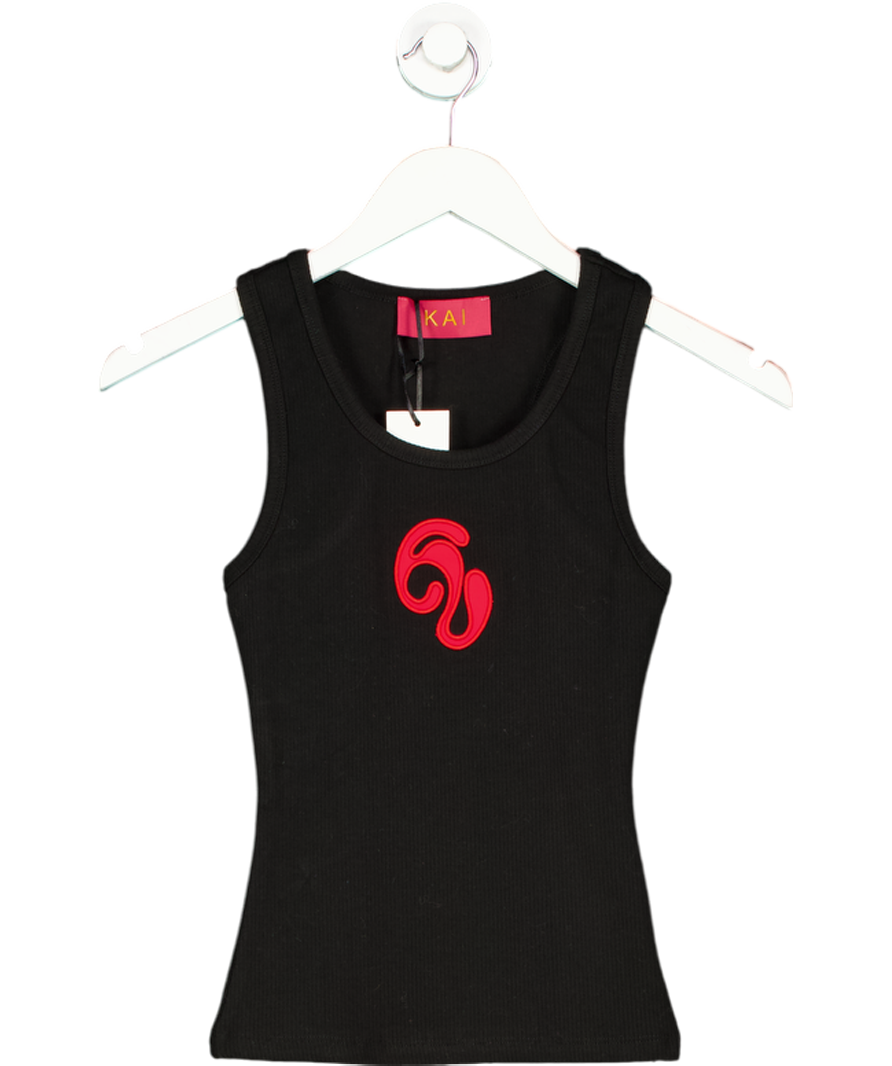 kai Black Nao Cotton Logo Embroidered Racer Back Vest Top UK XS