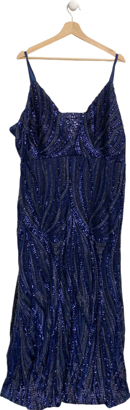 Goddiva Navy Blue Sequin Dress UK 28