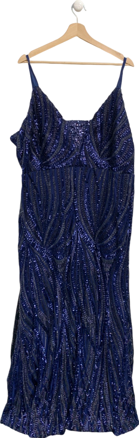 Goddiva Navy Blue Sequin Dress UK 28