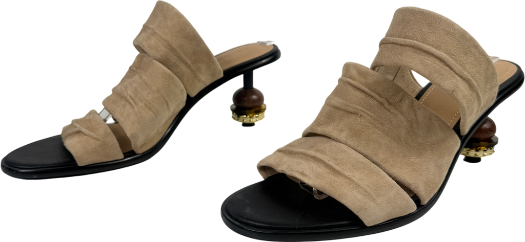 & Other Stories Cream Ball Detail Statement Sandalette Suede Sandals In Light Beige UK 6 EU 39 👠