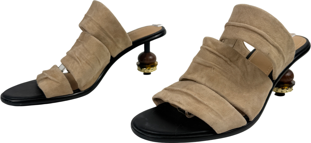 & Other Stories Cream Ball Detail Statement Sandalette Suede Sandals In Light Beige UK 6 EU 39 👠