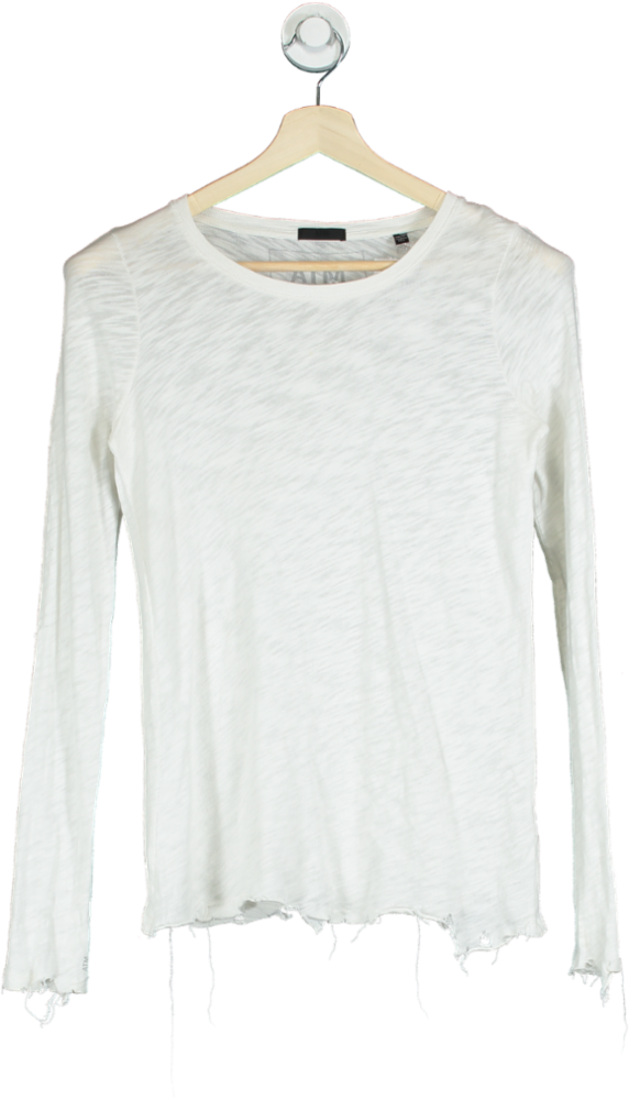 ATM White Long Sleeve Distressed Hem Top UK XS