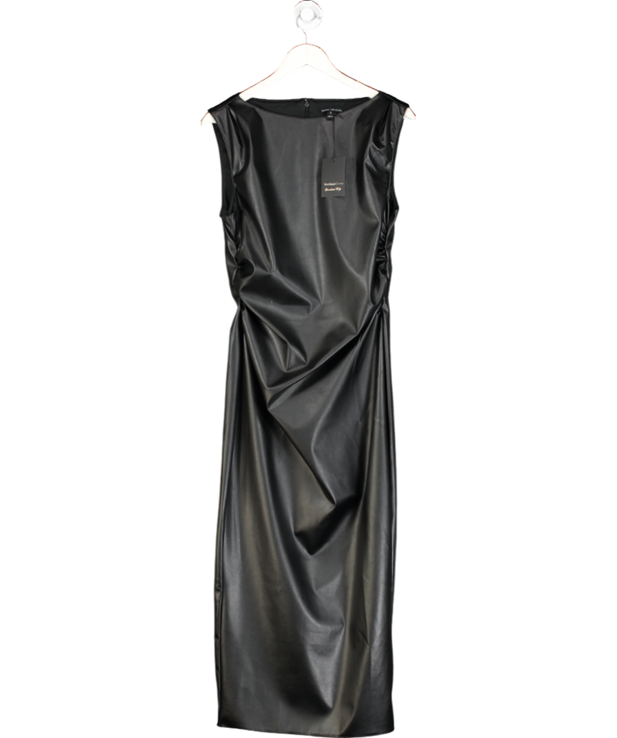 River Island Black Ruched Faux Leather Midi Dress UK M