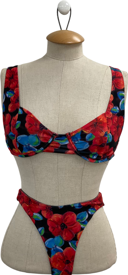 Red Floral Bikini UK 8