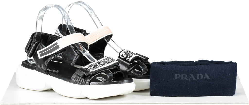 Prada Black Cloudbust Velcro Logo Sandals UK 6 EU 39 👠