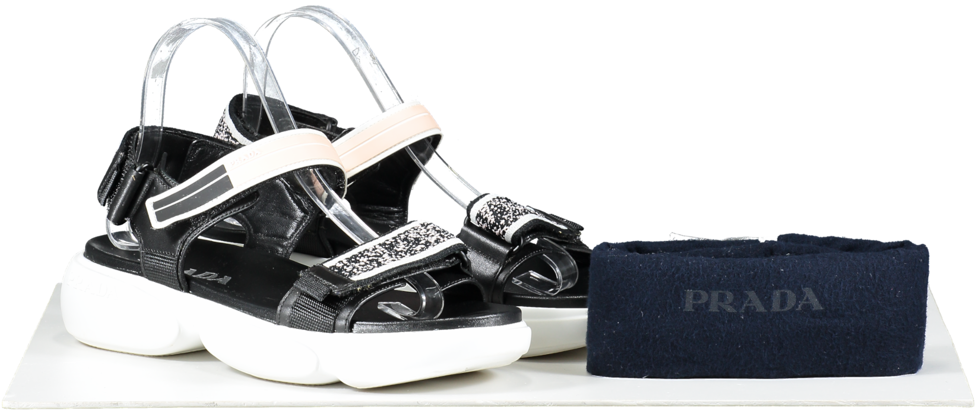 Prada Black Cloudbust Velcro Logo Sandals UK 6 EU 39 👠