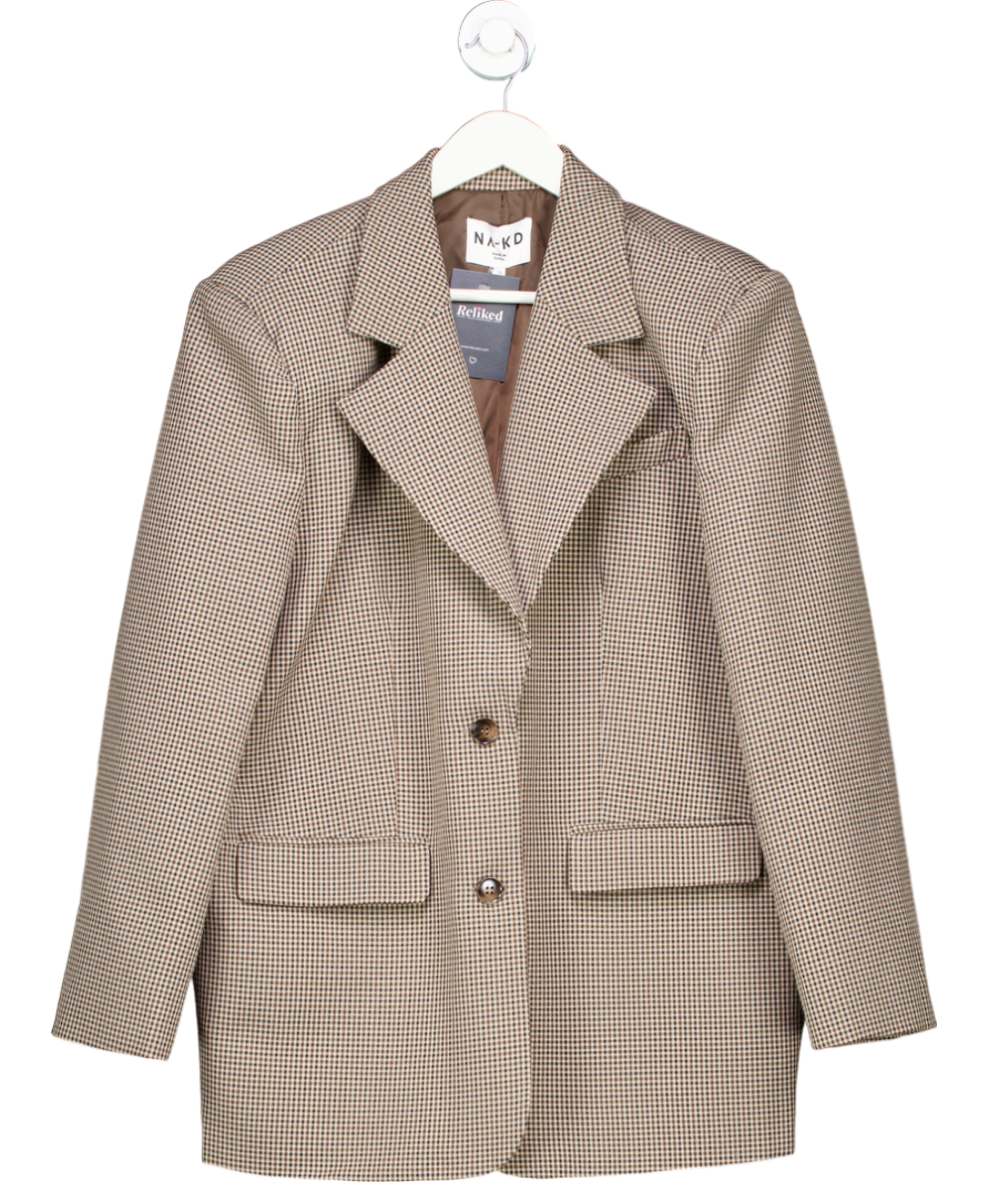 NA-KD Brown Oversized Check Blazer UK S