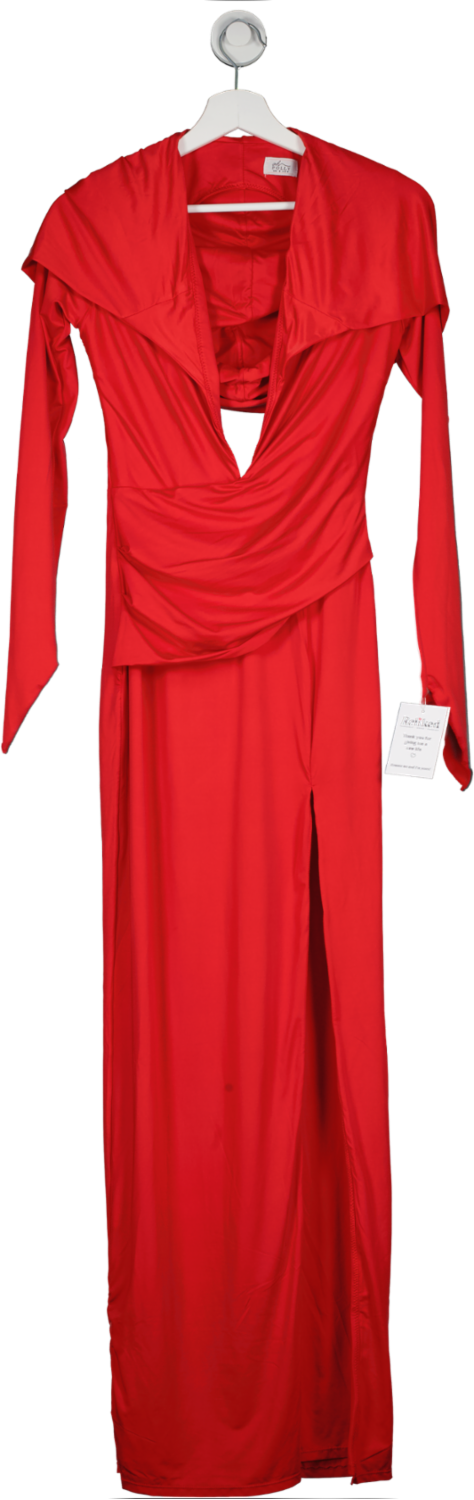 Oh Polly Red Hooded Satin Maxi Dress UK 8